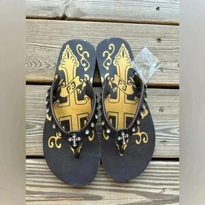 RARE- Cowgirl Jewels 💎 Bling Rhinestone Flip Flops Women’s Sz 9